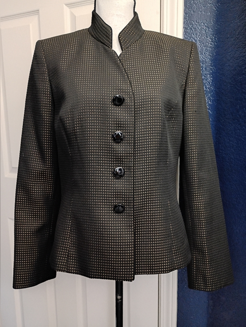 Evan Picone Black Jacket with Metallic Grid